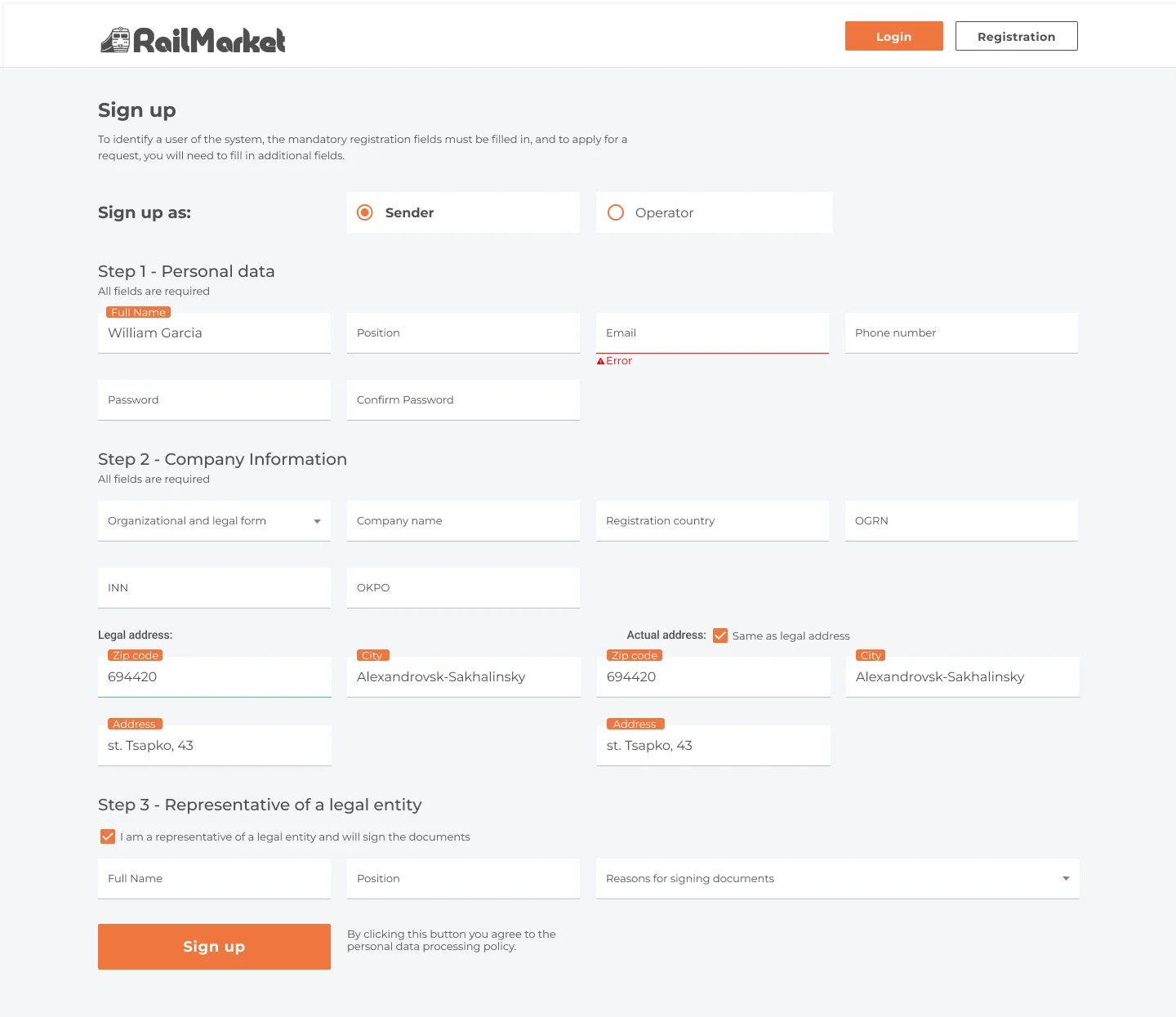 Company registration (demo data)